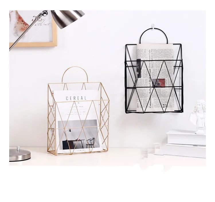 

1PC Nordic Metal Storage Basket Fashion Wall Hanging Storage Rack Net Iron Desk Magazine Newspaper Organizer Holder JL 269