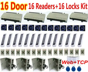 

16 Door Web Interface+PC Software control Complete Kit Web IP Control +UPS Power+16 pcs RFID Card LED Reader+Door Magnetic Lock