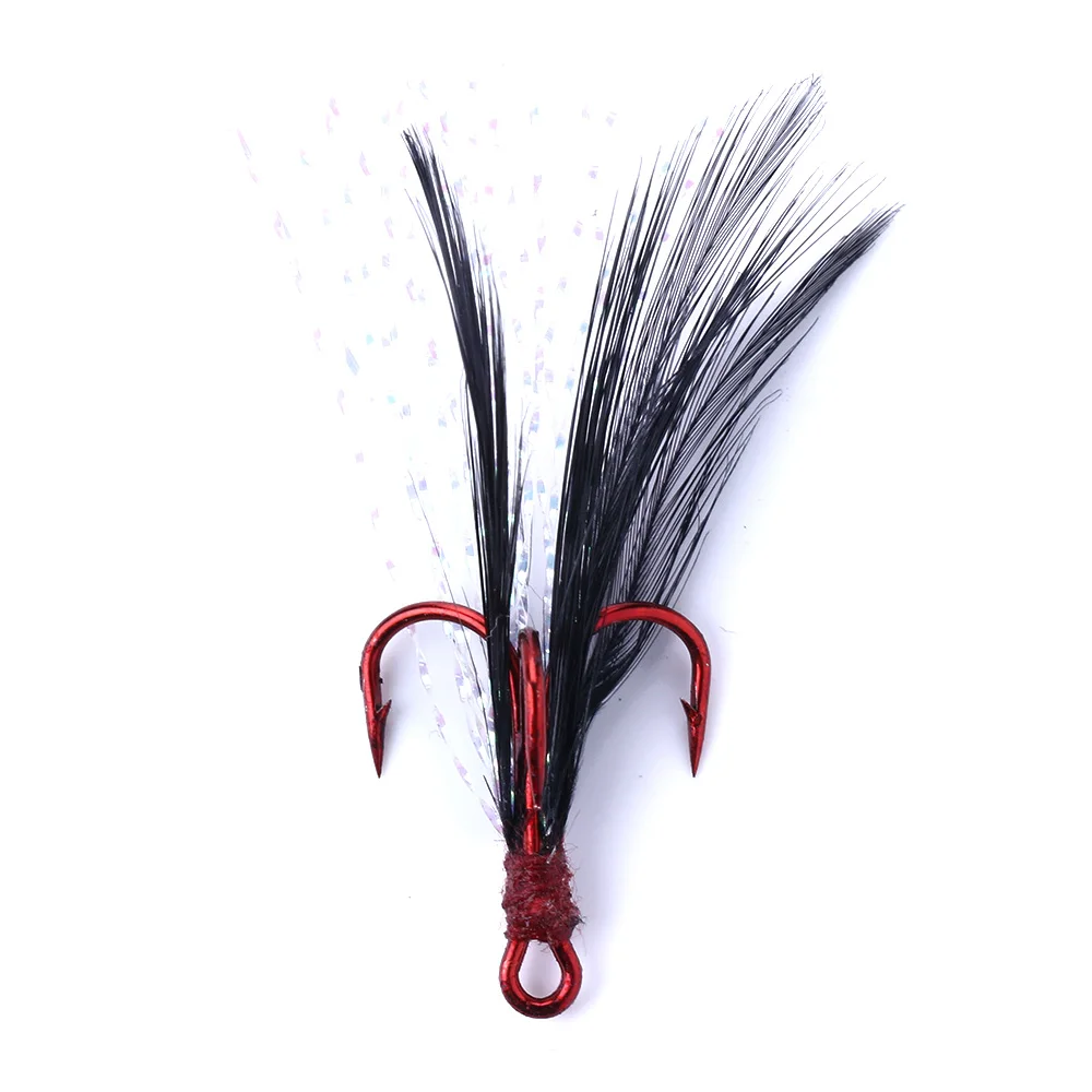 20pcs black treble hooks feather fishing hooks