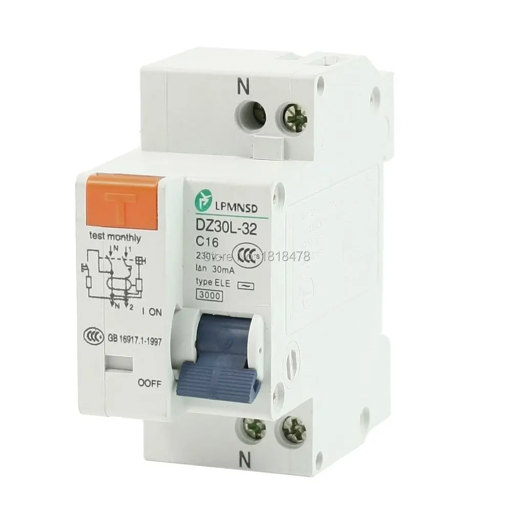 DZ30L 32 16A 1 P + N AC 230V полюс Защита от перегрузки ELCB прерыватель цепи при утечке на