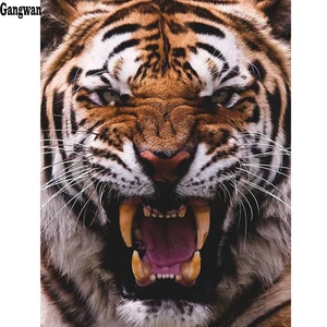 Diamond Painting Animal Angry Tiger Face Full Square Round Drill Wall Sticker Rhinestone Diamond Embroidery Mosaic Handmade