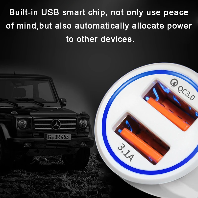 Автомобильное зарядное устройство Dual USB quick charge 3 0 3.1A металлическое автомобильное