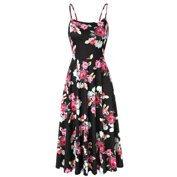 

Women Sleeveless Floral Dress Backless Loose Bohemian Casual Dress for Summer HSJ88