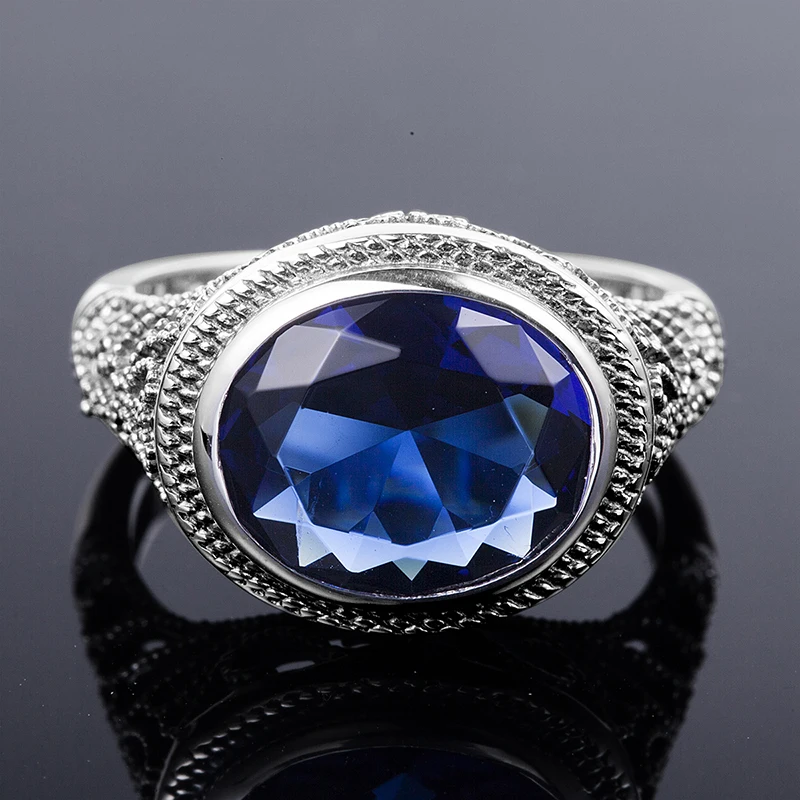 Large Size Retro Wedding Rings Hollow Out For Women Men 925 Silver Created Sapphire Ring Brand Luxury Jewelry Wholesale
