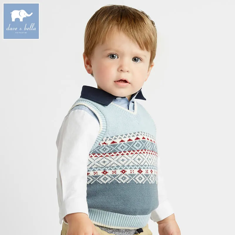 DBA7819 dave bella autumn baby sleeveless knit vest boys pullover V-neck coat children knitted sweater 1 piece DBA7819 dave bella autumn baby sleeveless knit vest boys pullover V-neck coat children knitted sweater 1 piece