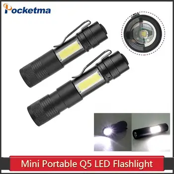 

New Mini Portable Aluminum Q5 LED Flashlight XPE&COB Work Light lanterna Powerful Pen Torch Lamp 4 Modes Use 14500 or AA 10