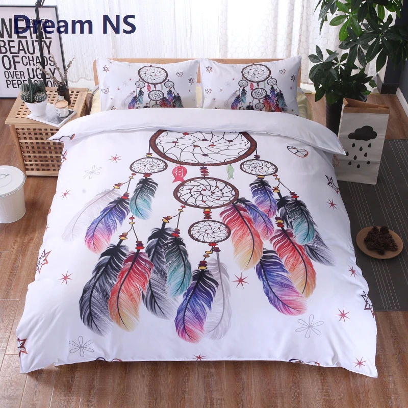 Ahsnme Wind Chime Bedding Set Colorful Feather Comforter Cover