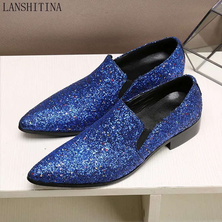 Lanshitina 2017 Shinny Leather Men Shoes Glitter Sequin Men's Dress ...