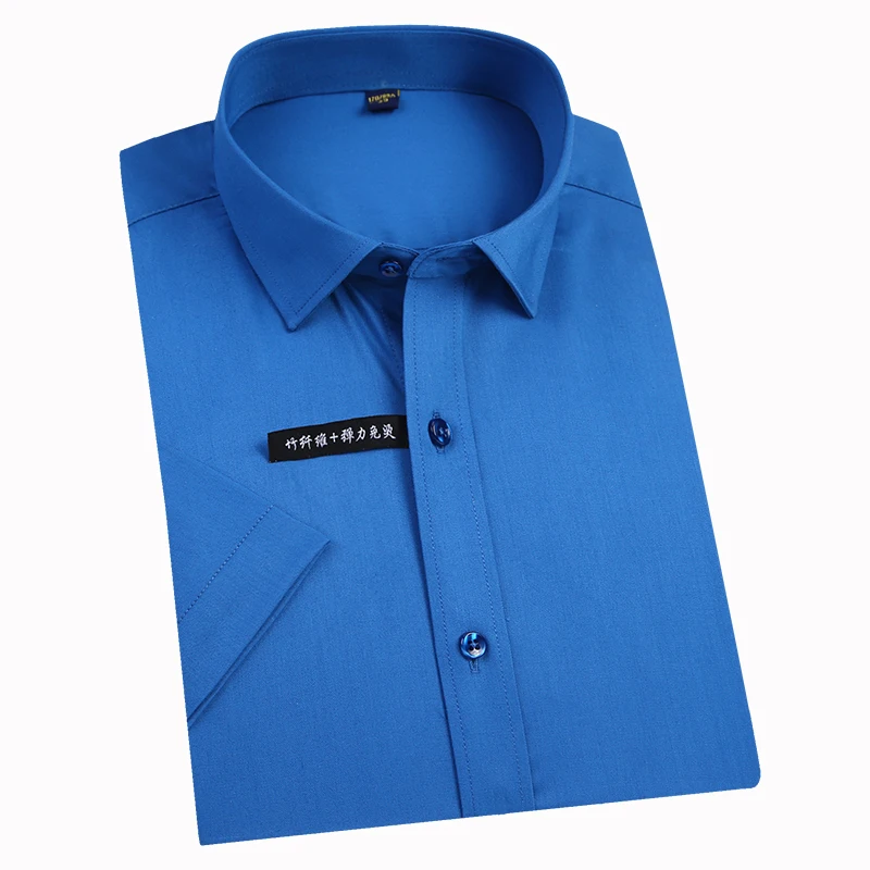 

Men's Short Sleeve Bamboo Fiber Regular-fit Basic Dress Shirts Easy Care Solid Color Comfortable Non Iron Male Formal Tops Shirt