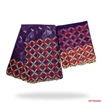 

Blesing Embroidered african bazin getzner with 2yards lace fabric for party dress african fabric cotton bazin riche B180503A181