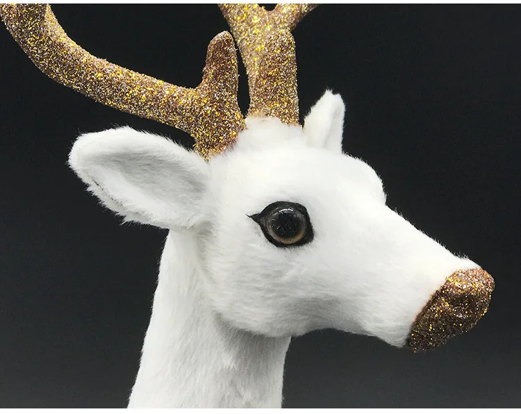 Белый реалистичный олень, лось, плюшевые куклы, рождественские фигурки оленей, миниатюры, рождественские украшения для дома, подарки для детей