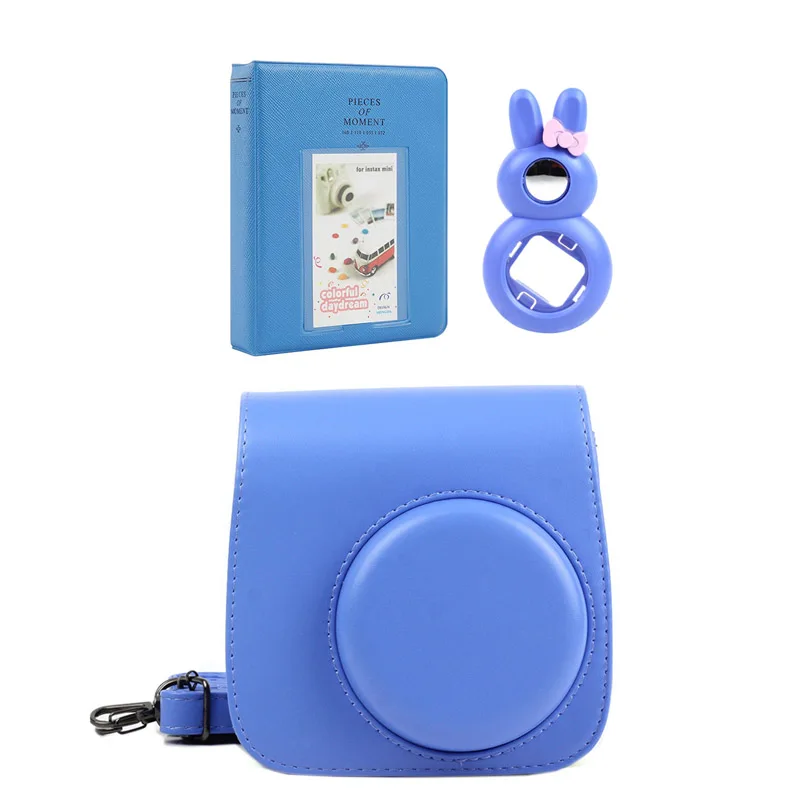 5 Colors Quality PU Leather Camera Case + Photo Album + Rabbit Selfie Lens for Fujifilm Instax Mini 9/Mini 8 Instant Film Camera