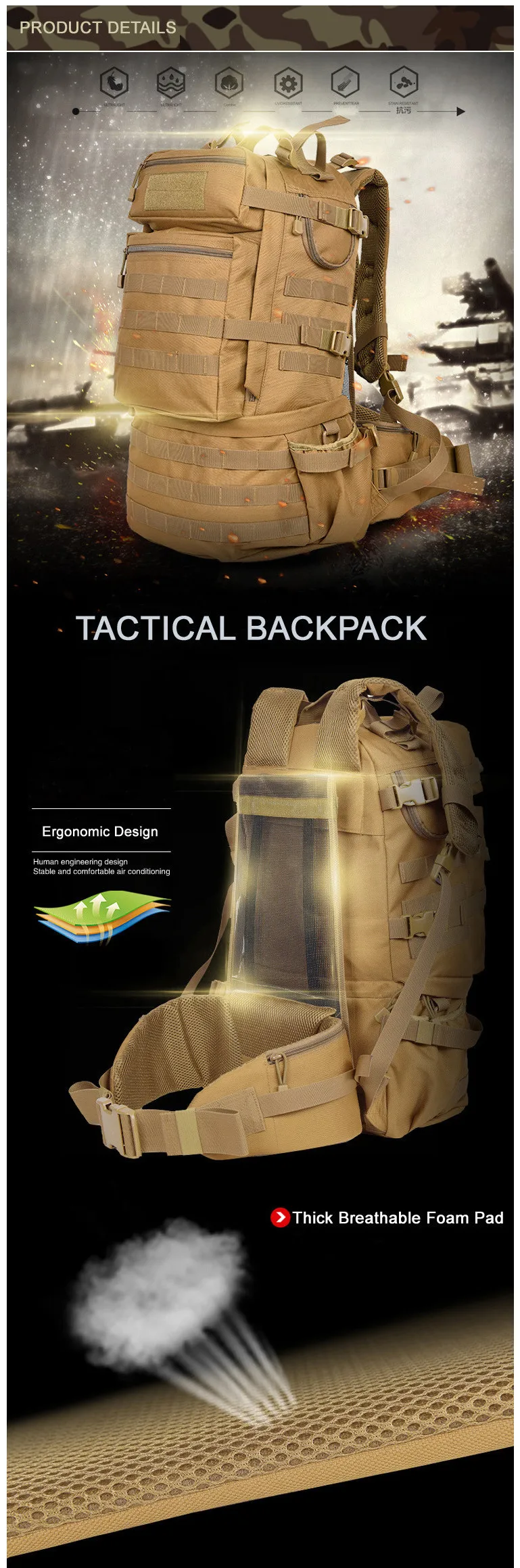 Militar do Exército Mochila de Grande Capacidade de Acampamento Mochila de Viagem ao ar Livre Tático Trekking Caminhadas Bolsa Militar Hombre 50l 4 Esporte e Lazer
