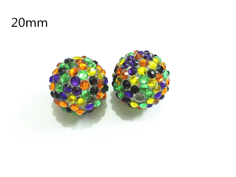 

20mm 100pcs/lot Yellow/Light Green/Orange /Purple /Black Mixed Resin Rhinestone Ball Beads,Chunky Beads For Kids Jewelry