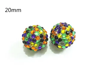 

20mm 100pcs/lot Yellow/Light Green/Orange /Purple /Black Mixed Resin Rhinestone Ball Beads,Chunky Beads For Kids Jewelry