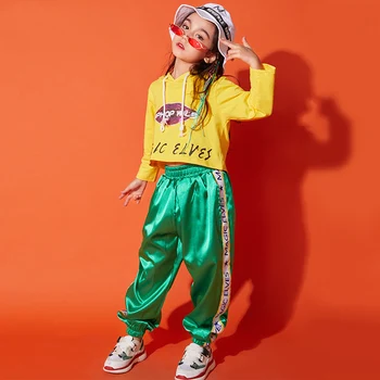 

Hip Hop Dance Costume Girls Long sleeve Jazz Costumes Chirden Street Dancewear Kids Stage Show Dancing Outfit Clothes DQS1029