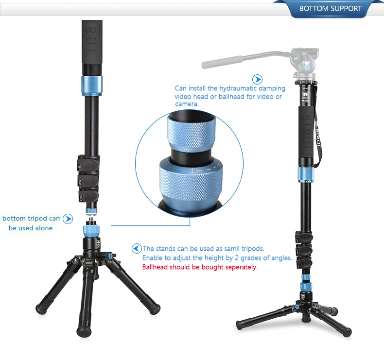 Sirui EP-204S Фото Видео монопод нагрузки 8 кг 17lb с мини-штатив