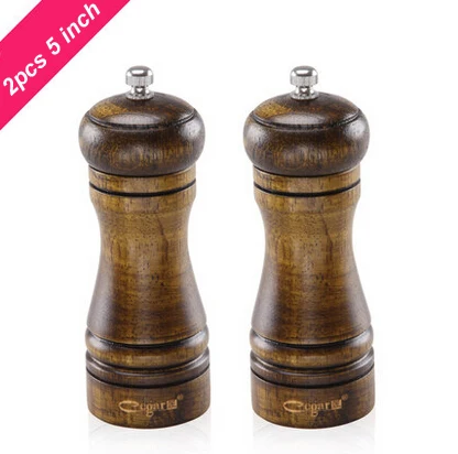 2PCS 5 Inch Europe Style Manual Wooden Spice Grinder with Ceramic Core Herb & Spice Tool Herb Peper Salt Mills Shaker Spray