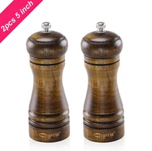 2PCS 5 Inch Europe Style Manual Wooden Spice Grinder with Ceramic Core Herb & Spice Tool Herb Peper Salt Mills Shaker Spray