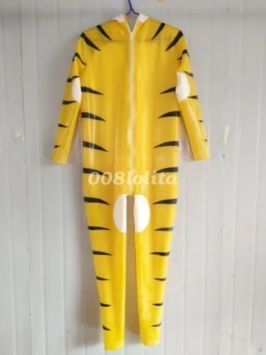 

2018 Latex Rubber Men Tiger Handsome Suit Bodysuit Catsuit New Size XXS-XXL