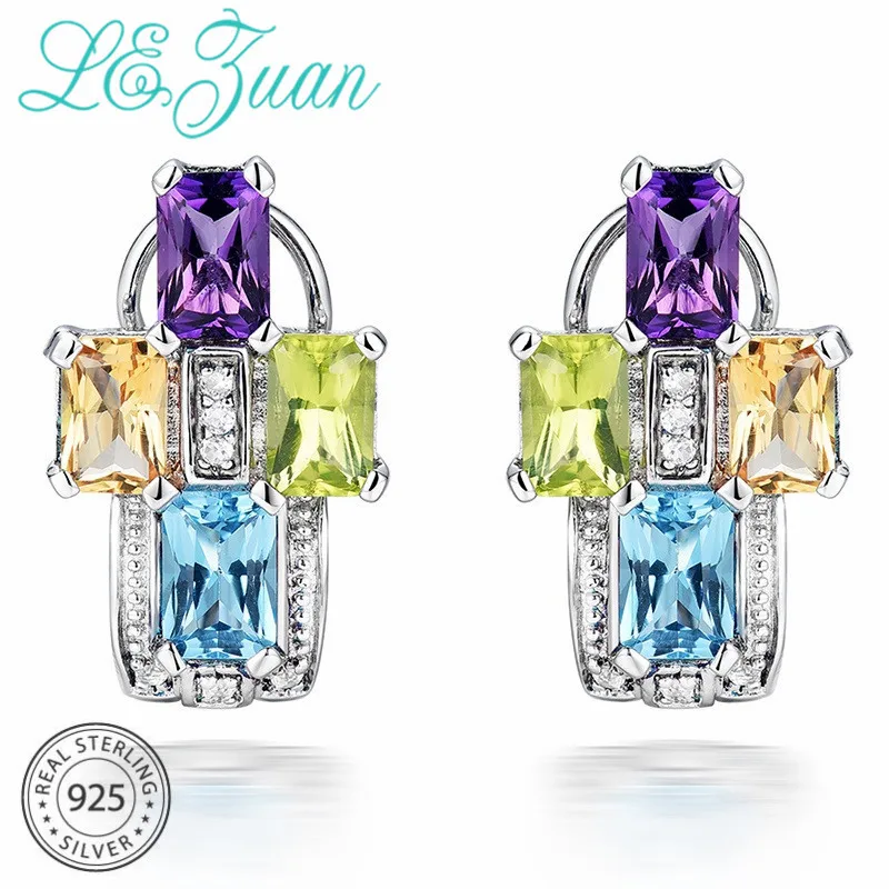 L &amp zuan серьги-гвоздики из натурального серебра 1 058ct аметист фиолетовый камень