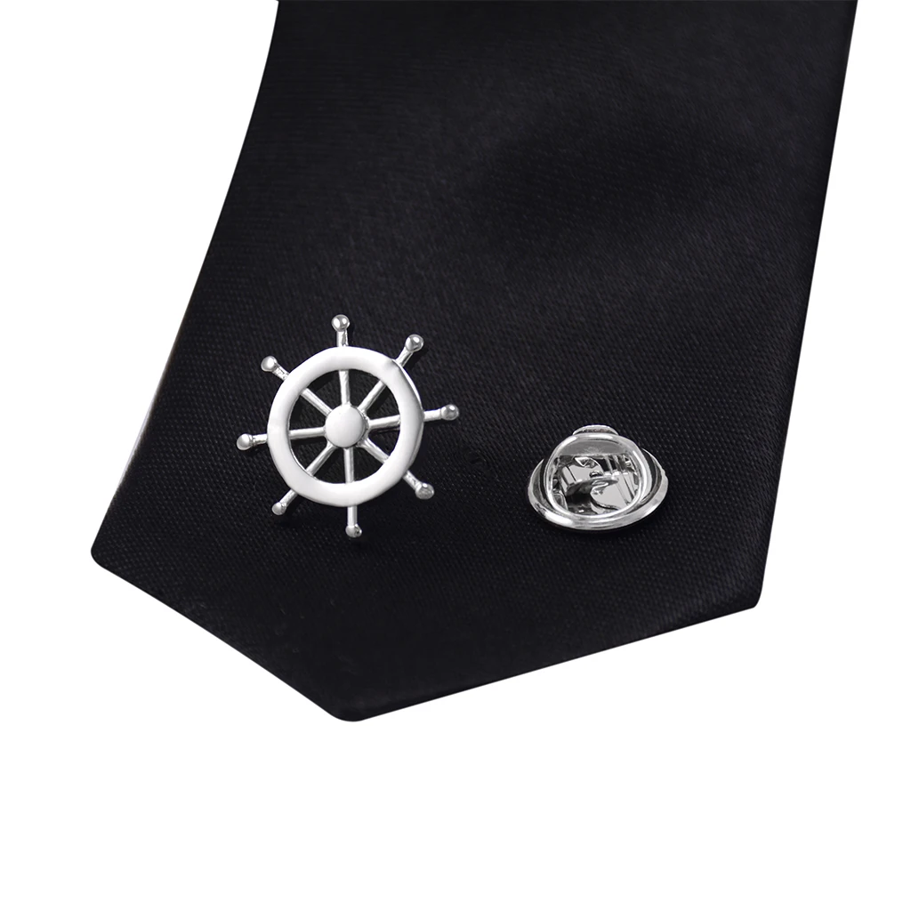 Silver Brass Nautical Ship Steering Wheel Collar Lapel Badge Marine Charms Fashion Women Mens Shirt Pin