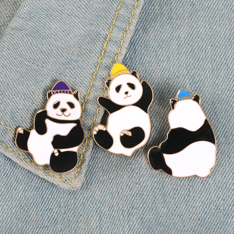 Cartoon Funny Animal Brooches Hat Pandas Enamel Pins Panda Button Badge Fashion Jewelry Gift for Kid Backpack Accessories | Украшения и