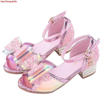 

Girls Princess Dress Sandals High Heel Glitter Summer Wedding Sandal For Children Fish Mouth Bowknot Kids Shoes
