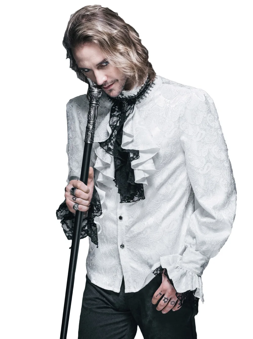 Стимпанк зимняя модель мужские рубашки с длинным рукавом повседневная черная белая блузка готика блестящая галстук мужская рубашка большие размеры одежда