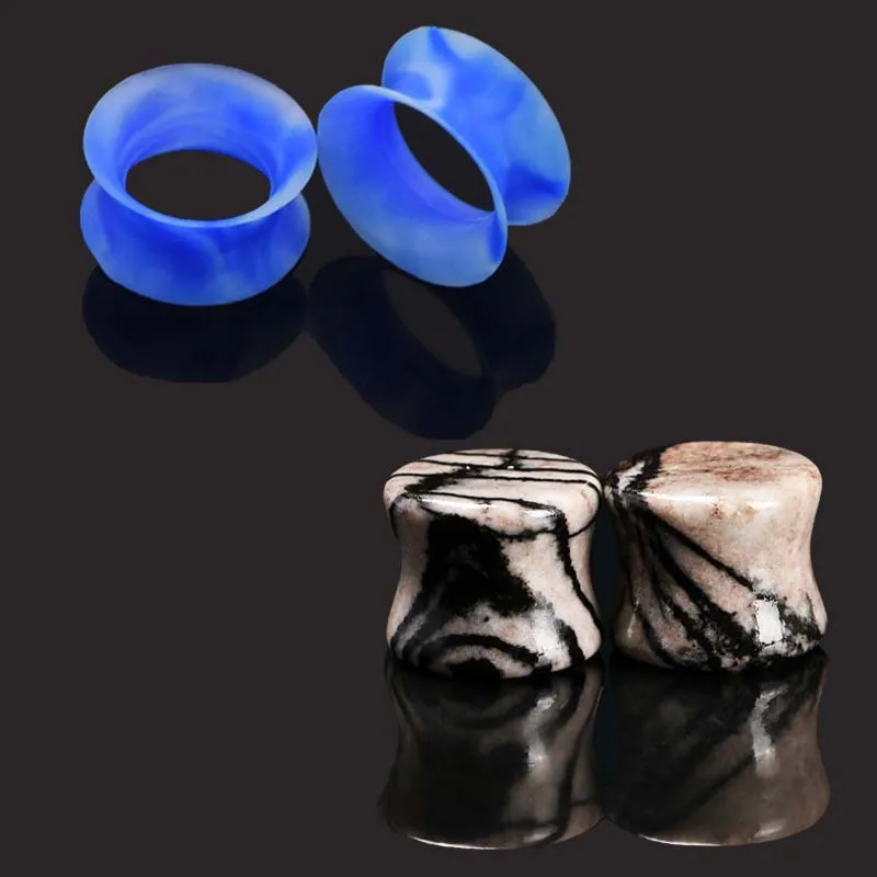 Different Material Silicone and Stone ear plugs wood saddle ear plugs and tunnels piercing body