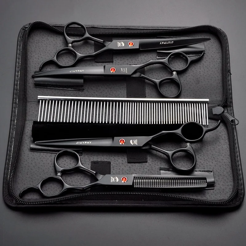 7.0 inch Professional Pet dog Grooming Scissors Hair Cutting set StraightThinning & Curved scissors 4pcs set with comb (7)