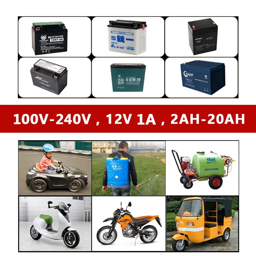 12V 1000ma Smart Lead Acid AGM GEL Battery Charger for Car Motorcycle DC 12 V Volt 1A 220V Motor 4ah 7ah 10ah 12ah 20ah Moto EU 12V 1000ma Smart Lead Acid AGM GEL Battery Charger for Car Motorcycle DC 12 V Volt 1A 220V Motor 4ah 7ah 10ah 12ah 20ah Moto EU