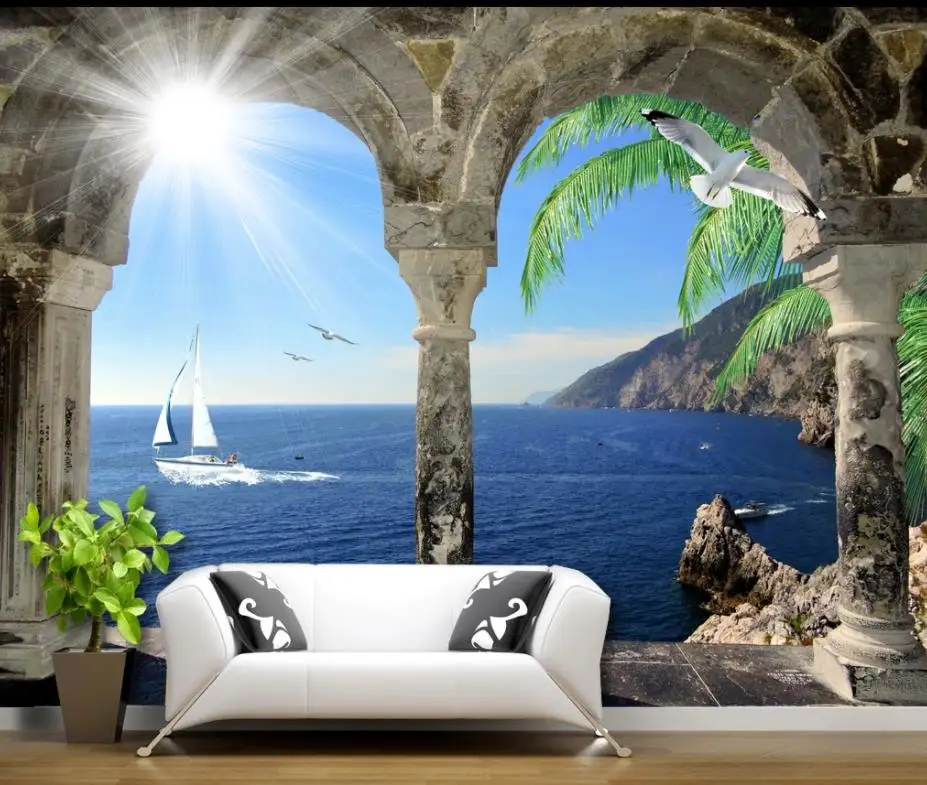 wallpaper for walls 3 d for living room Mediterranean arch sailboat coco castle vintage background wall wallpaper for walls 3 d for living room Mediterranean arch sailboat coco castle vintage background wall