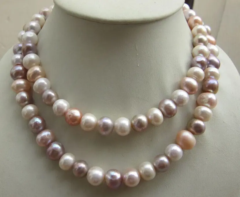

Wholesale FREE SHIPPING > Natural 11-12mm south sea white pink purple Multicolor pearl necklace 33" 14KGP