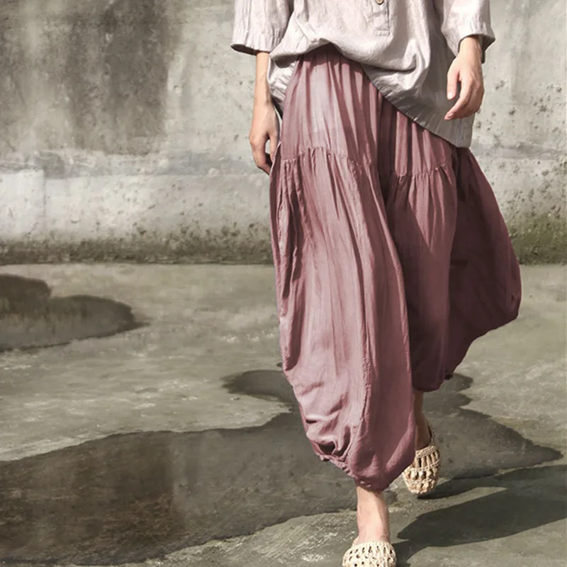 rosado Falda Elástica Mujeres Cintura Irregular Nuevos Tobillo Sólido 2019 Sueltos De Color Primavera Harem Longitud Johnature Pantalones Vintage Azul w6UtHqH
