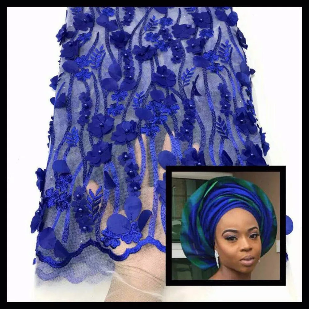 

High Quality Rhinestones Lace Fabrics 2017 Royal blueAfrican French Net Lace Fabric Embroidered Tulle Mesh Lace Fabric