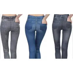 3XL плюс размеры для женщин высокая эластичная талия тонкий флис зимние Леггинсы Бесшовные карманы имитация джинсы для фитнес Леггинс
