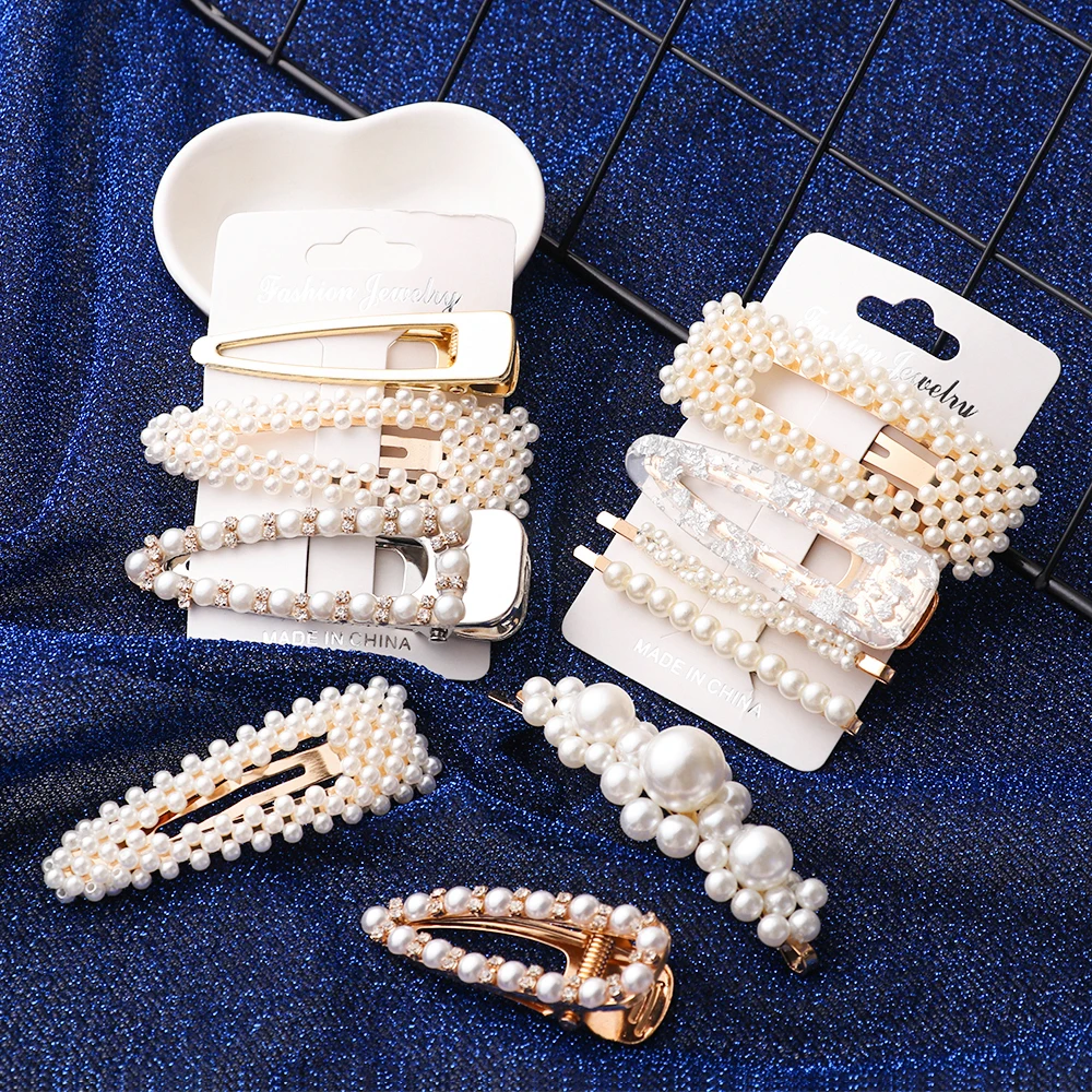 

1 Set Elegant Pearls Hair Clips For Women Girls INS Sweet Headwear Ornament Hairpins Barrettes Headband Hair Styling Accessories