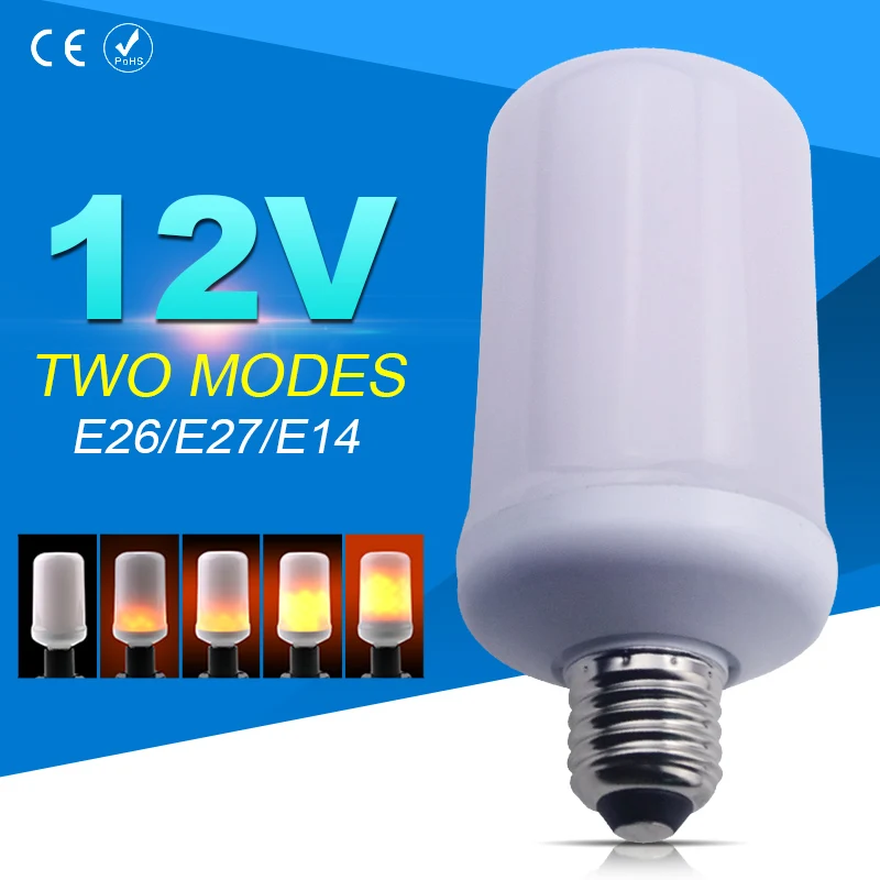 

DC12V E26 Low Voltage LED lamp Flame Effect Fire Light Bulbs E27 99leds Creative Lights Flickering Emulation Lamp E14 SMD2835