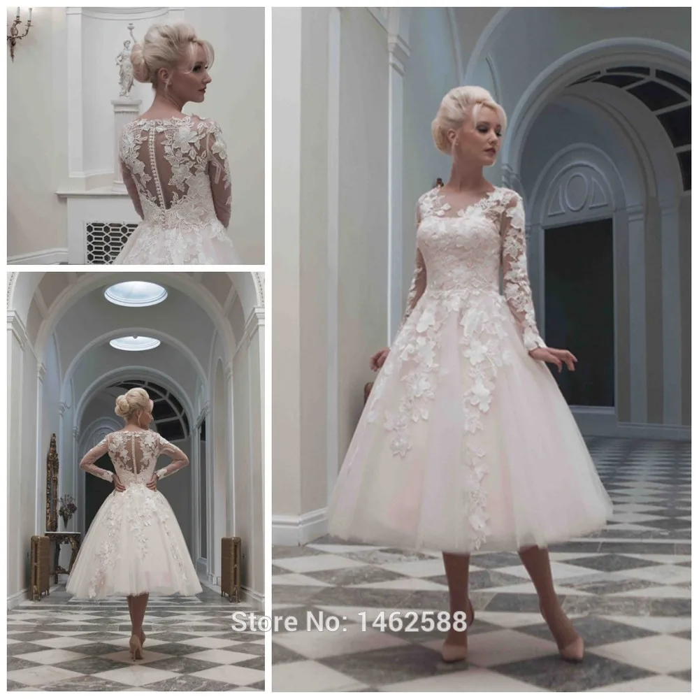 Vintage 1920 S Style Long Sleeves Ball Gowns Wedding Dress Tea