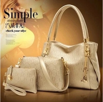 

2019 new European and American fashion type three piece suit bag women handbag shoulder bag lady casual wave hand messenger bag