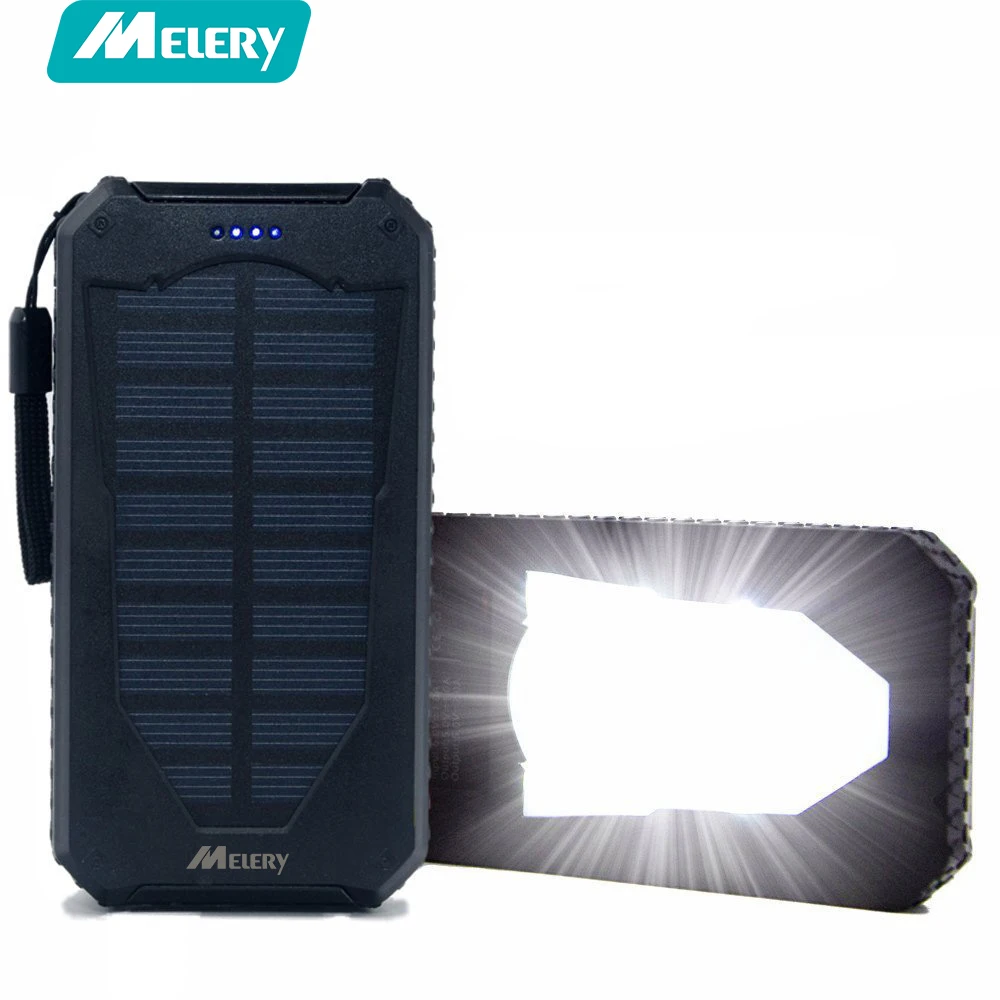 

Melery Outdoor Solar Power Bank 15000mAh Dual USB Portable with Led Torch External Battery Pack Shockproof for Smartphone