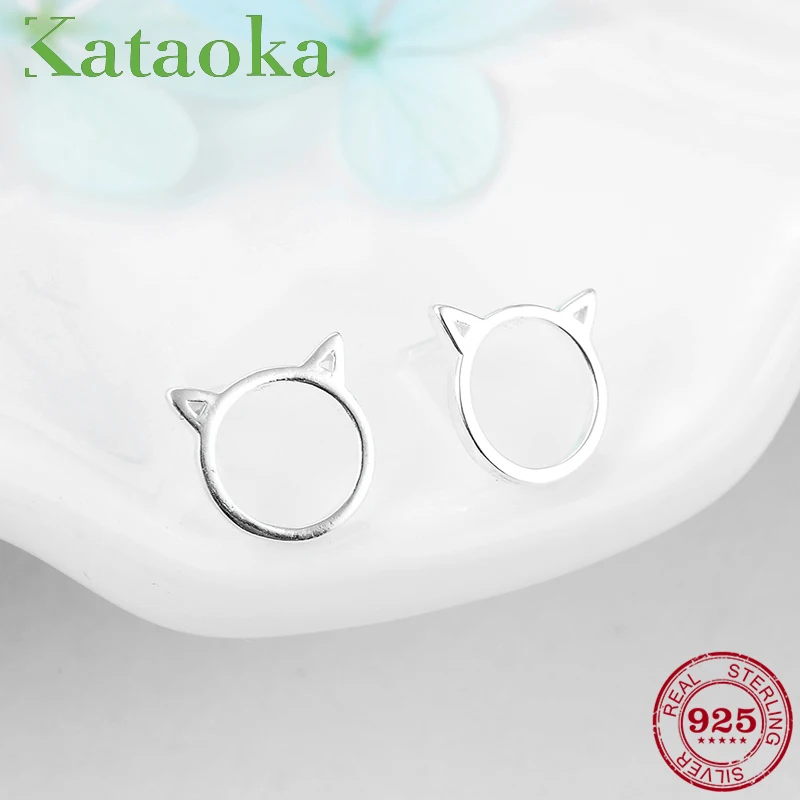 

100% Genuine 925 Sterling Silver Lovely Cat Stud Earrings For women Animal Earring luxury Jewelry Gift oorbellen