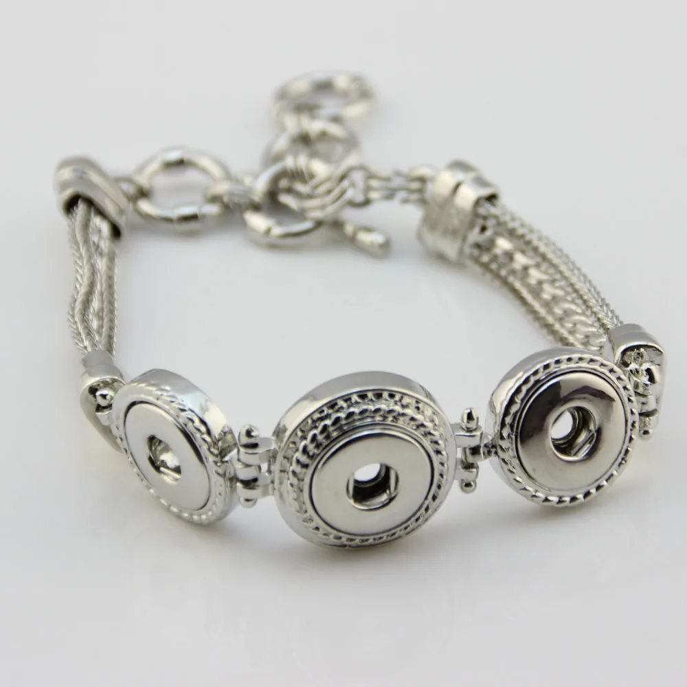 2PC 12mm Silver Plated Snap Bracelets Bangles 3 Snaps Snap Bracelets