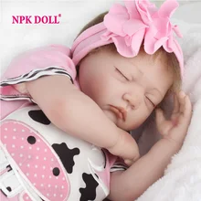 NPKDOLL 22 дюймов Спящая силиконовая кукла Реалистичная детская игрушка подарок для девочек игровой дом настоящие игрушки одежда с коровой прекрасный розовый Bebe