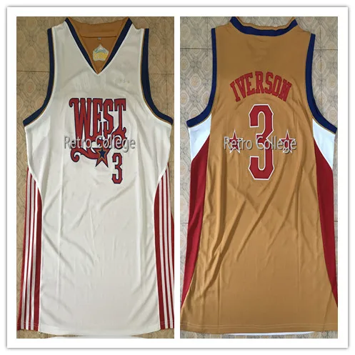Rare Allen Iverson #3 West All Star Mens Basketball Jersey Stitched Custom Any name and number Rare Allen Iverson #3 West All Star Mens Basketball Jersey Stitched Custom Any name and number
