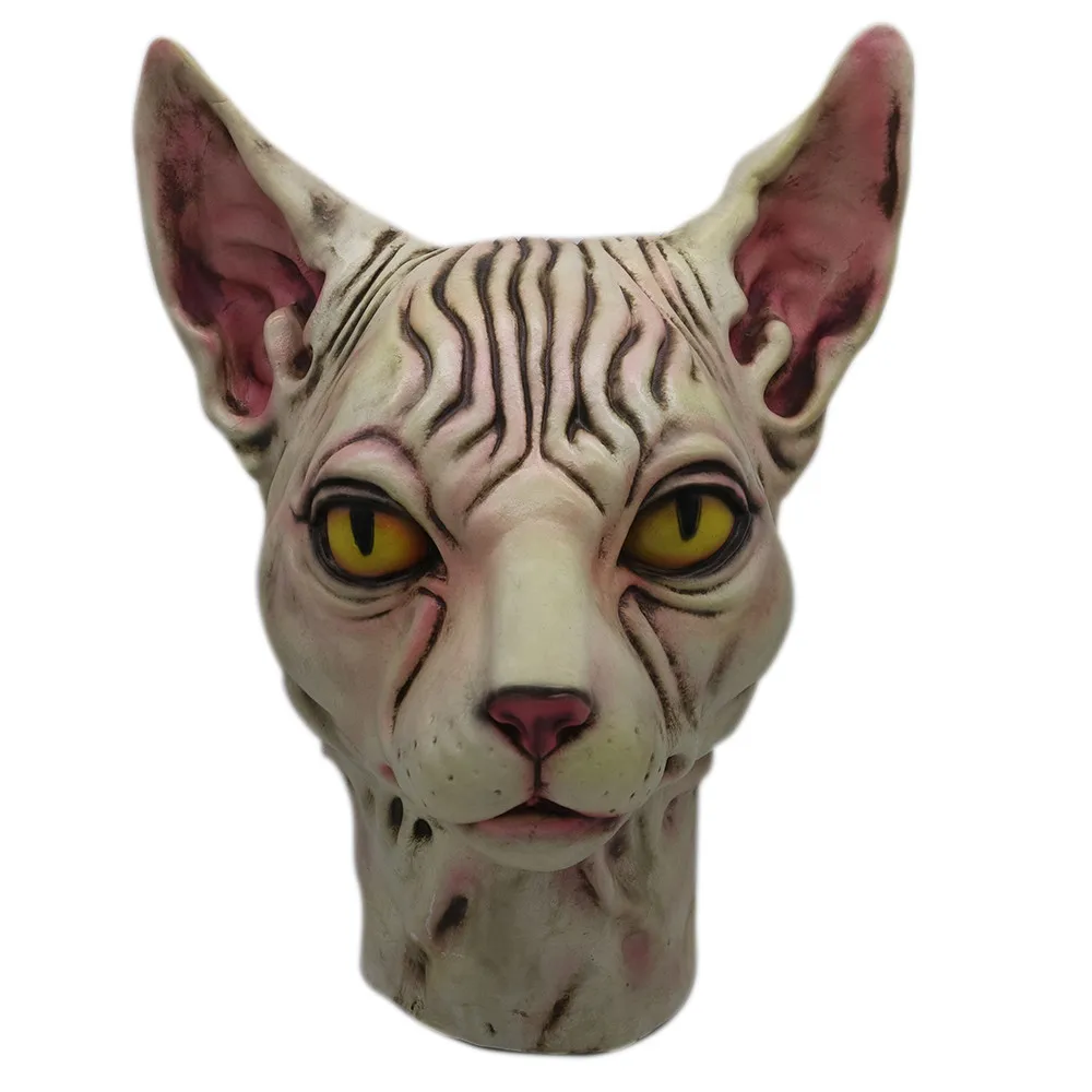 

New Funny Head Mask Hairless Cat Latex Horse Head Mask Costume Collectible Prop Scary Mask Toy Safety Full Over Head a531