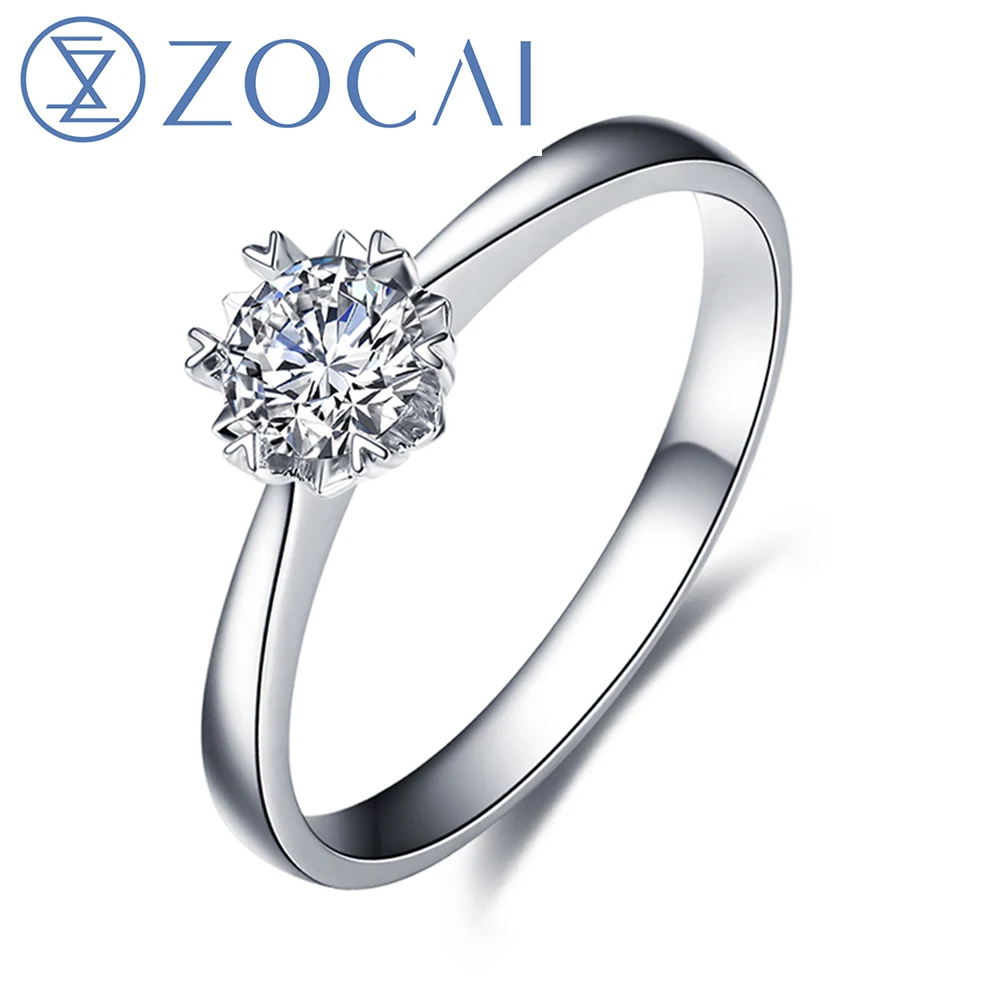 Обручальное кольцо ZOCAI 0 18 CT сертифицированное стандартное/SI с круглой огранкой