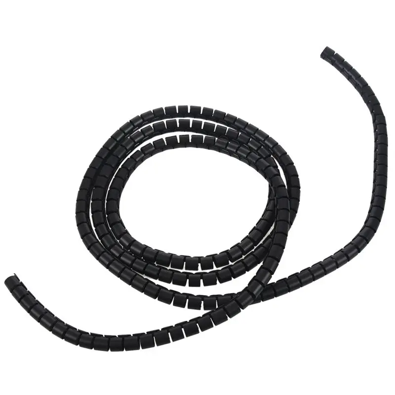 ABKT-2m 10mm Interior Dia. Black Spiral Sheath Cable Organizer Coverage