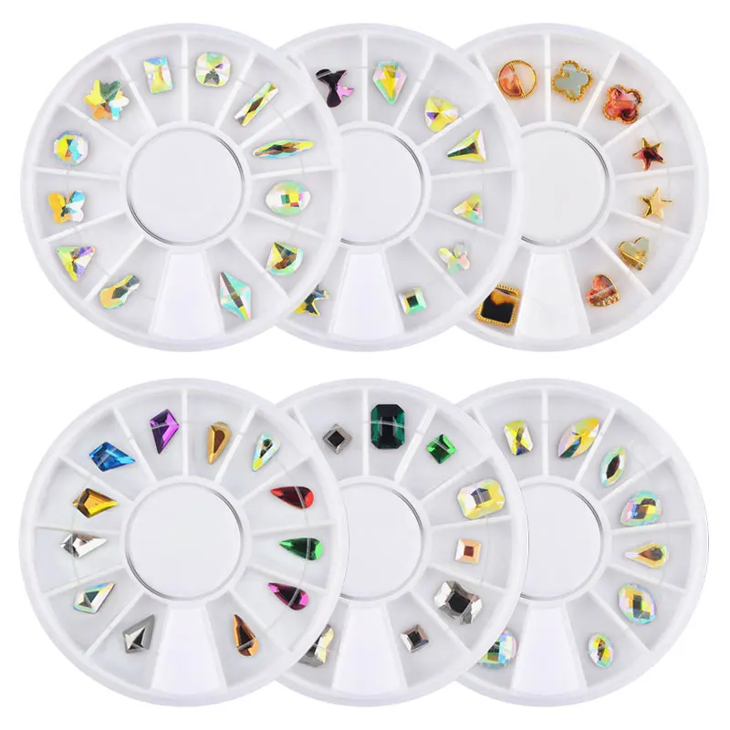 

1 Box Colorful AB Crystal Nail Rhinestones 3d Chameleon Glass Gems Jewelry Mixed Glitter Flatback Decorations Manicure Wheels